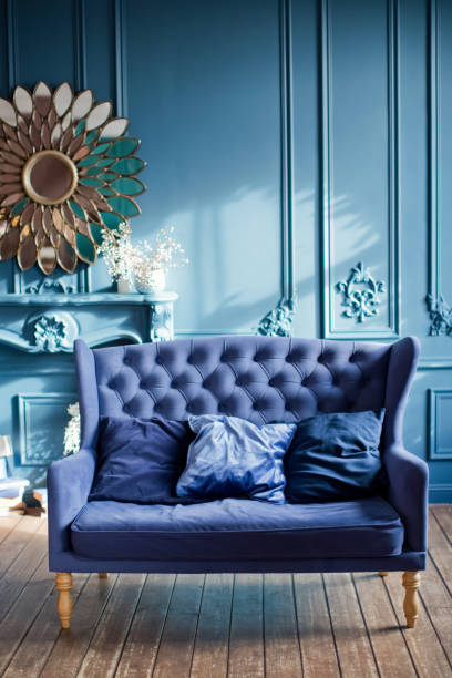 istock Blue and silver Christmas interior room 1350585979