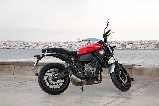 Istanbul, Turkey - August 14 2019 : Yamaha XSR700 is a motorcycle manufactured by Yamaha.