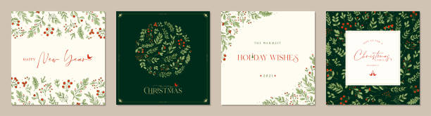 유니버설 크리스마스 스퀘어 templates_02 - christmas holly backgrounds pattern stock illustrations