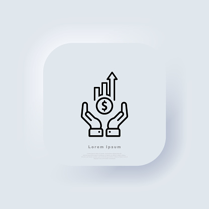 Profit analysis icon outline. Earning growth. Financial growth icon. Chart bar finance and hand. Neumorphic UI UX white user interface web button. Neumorphism. Vector EPS 10.
