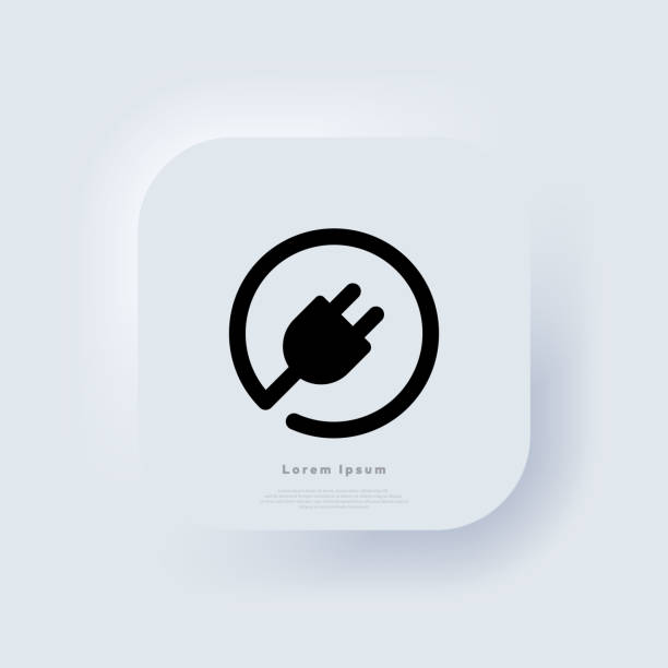Electric plug icon. Wire, cable of energy. Neumorphic UI UX white user interface web button. Neumorphism. Vector EPS 10 Electric plug icon. Wire, cable of energy. Neumorphic UI UX white user interface web button. Neumorphism. Vector EPS 10. Wired stock illustrations
