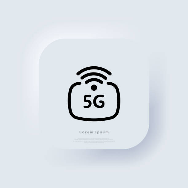 ilustrações, clipart, desenhos animados e ícones de ícone de 5g. sistemas sem fio de rede 5g e internet. rede de comunicação. logotipo de rede de 5ª geração. botão web da interface de usuário branca neumorphic ui ux. neumorfismo. vetor eps 10 - bluetooth