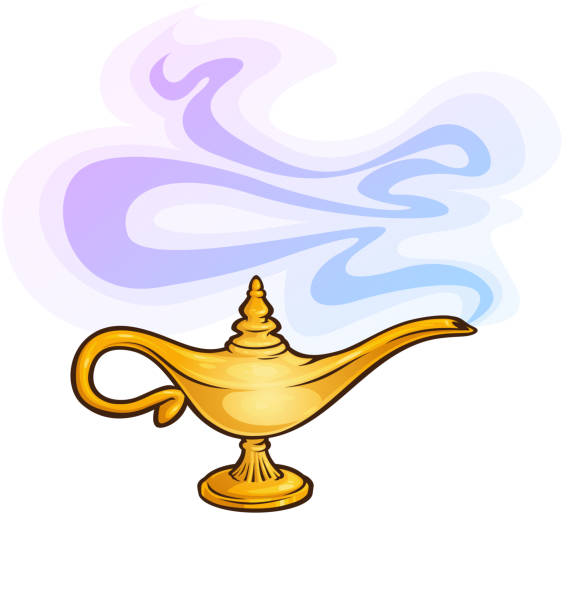 ilustraciones, imágenes clip art, dibujos animados e iconos de stock de lámpara genie con humo - magic lamp genie lamp smoke