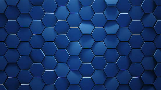 Blue hexagonal geometric background. 3D render