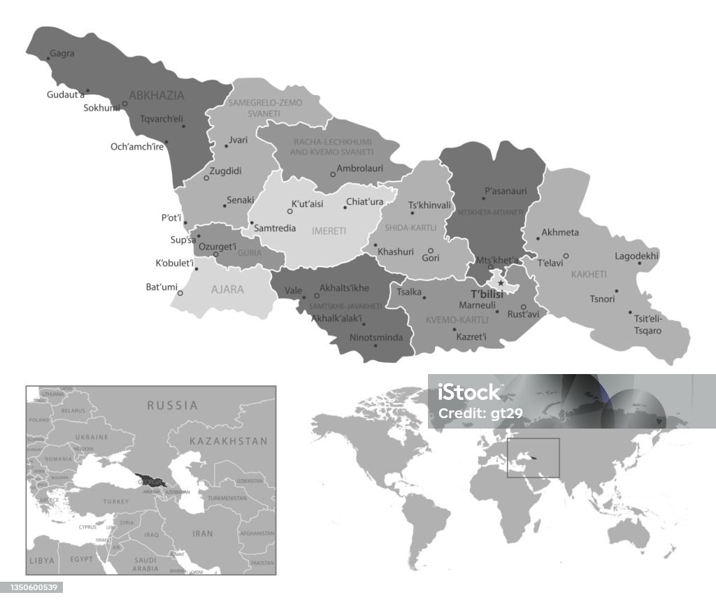 Georgia Highly Detailed Black And White Map Stock Illustration