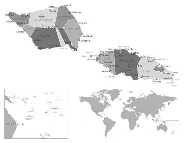 Vector illustration of Samoa - highly detailed black and white map.