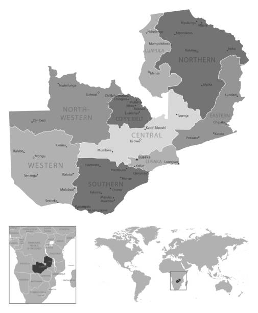 Zambia - highly detailed black and white map. Zambia - highly detailed black and white map. Vector illustration zambia stock illustrations