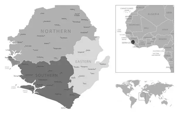 Vector illustration of Sierra Leone - highly detailed black and white map.