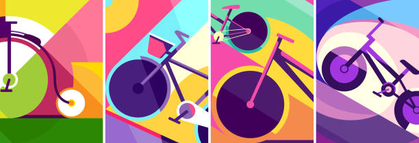 Collection of posters with bicycles. Collection of posters with bicycles. Placard designs in flat style. bicycle stock illustrations