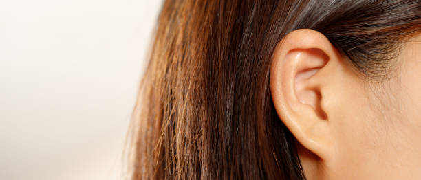 Health problems, women have a lot of pain in the ears. stock photo