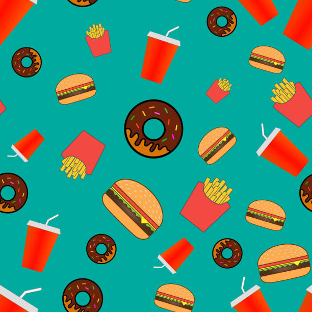illustrations, cliparts, dessins animés et icônes de illustration sans couture avec fast food - unhealthy eating