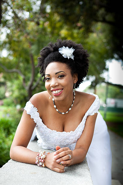 istock An ebony bride very happy in the park 135060605