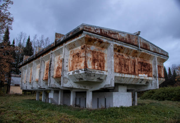 istock strange rusty abandoned observatory building on concrete pillars 1350607306