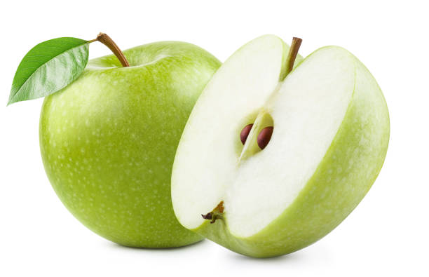 istock Delicious green apples on white 1350609215