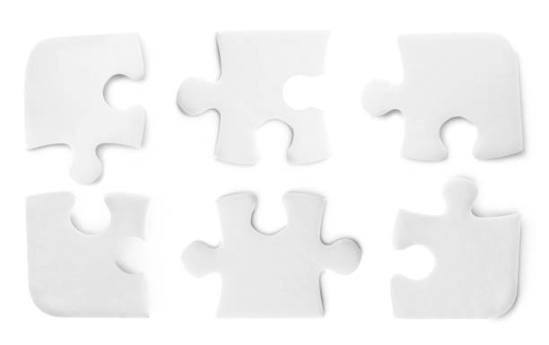 istock Set with jigsaw puzzle pieces on white background, top view 1350611006