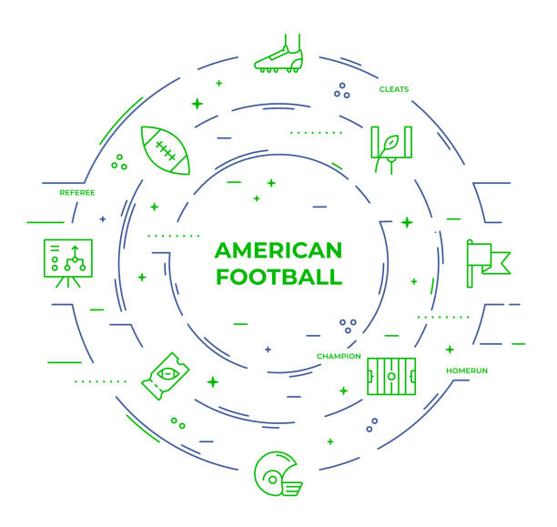 illustrations, cliparts, dessins animés et icônes de modèle d’infographie de football américain - football helmet playing field american football sport