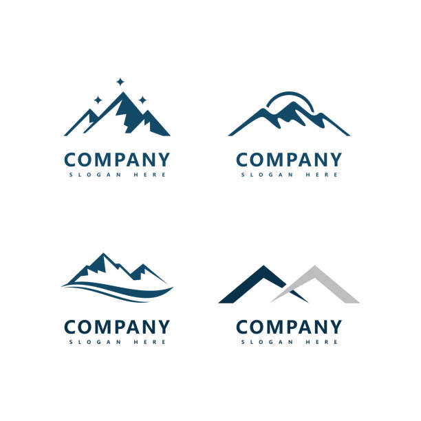 illustrazioni stock, clip art, cartoni animati e icone di tendenza di modello di design vettoriale dell'icona del logo della montagna - montagna