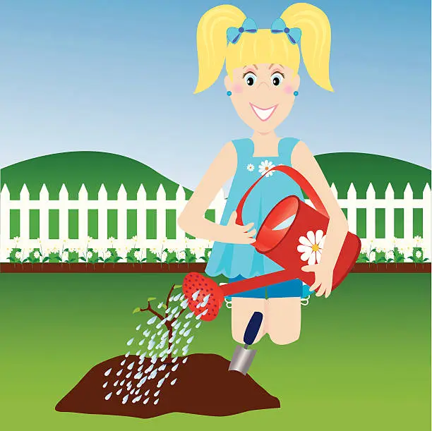 Vector illustration of Watering a Sapling