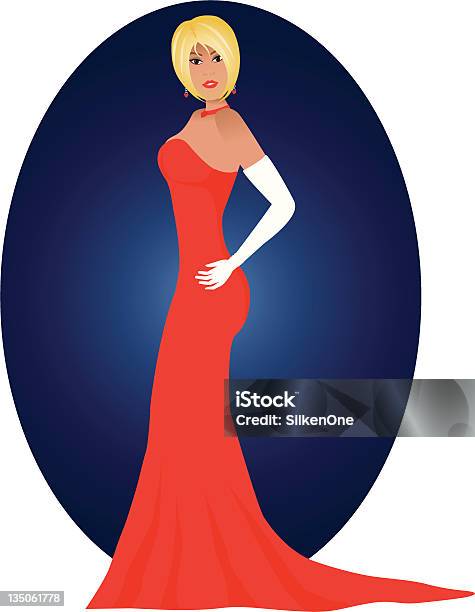 Lady In Red Stock Vektor Art und mehr Bilder von Üppige Figur - Üppige Figur, Abendgarderobe, Abendkleid