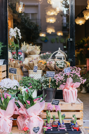 Showcase of a flower shop.