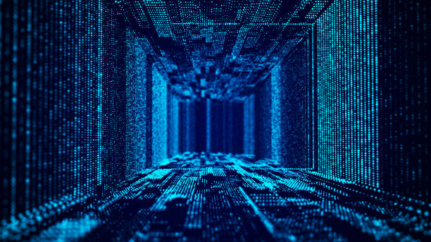 istock Abstract wireframe tunnel. Blue wormhole. 3D portal grid. Futuristic fantasy funnel. 3d rendering. 1350620186