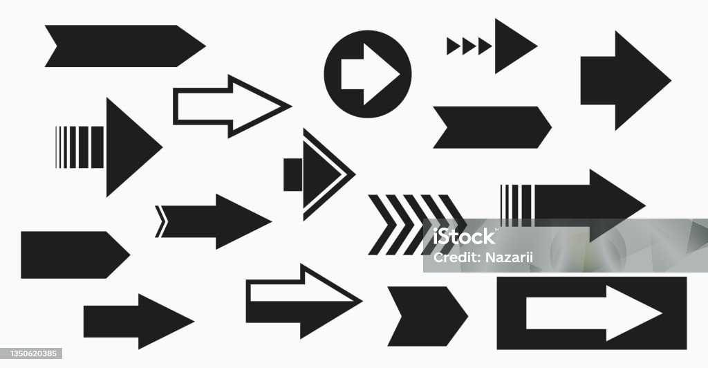 arrow icon set. black and white arrow design element - Royalty-free Ok İşareti Vector Art