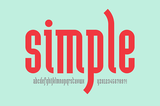 Clean simple modern condensed style font, lowercase alphabet letters and numbers vector illustration