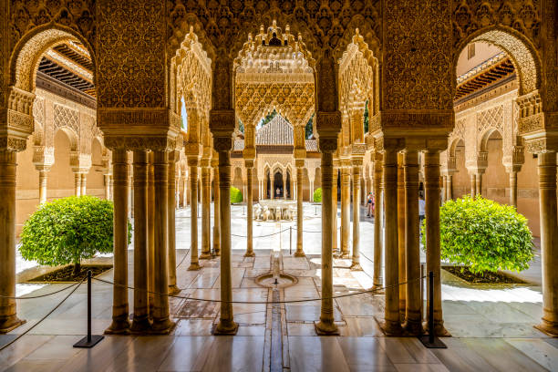 Court of the Lions in Nasrid Palaces of Alhambra palace complex, Granada, Spain Court of the Lions is part of Nasrid Palaces of Alhambra palace complex, Granada, Spain granada stock pictures, royalty-free photos & images
