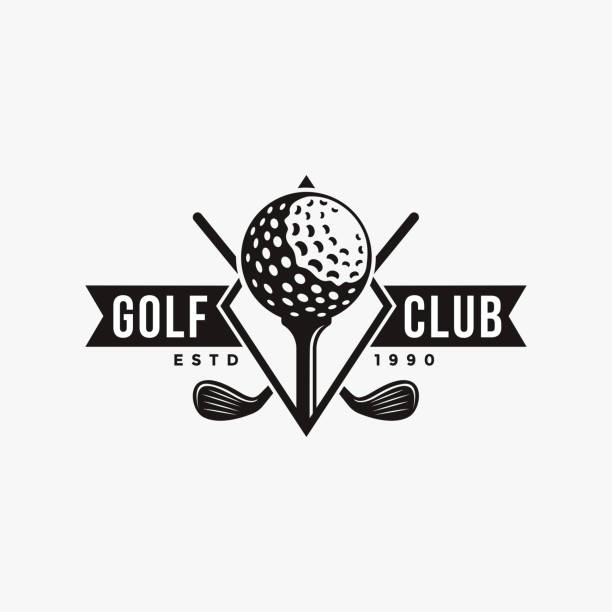 illustrazioni stock, clip art, cartoni animati e icone di tendenza di emblema distintivo vintage golf club, icona vettoriale del torneo di golf su sfondo bianco - golf