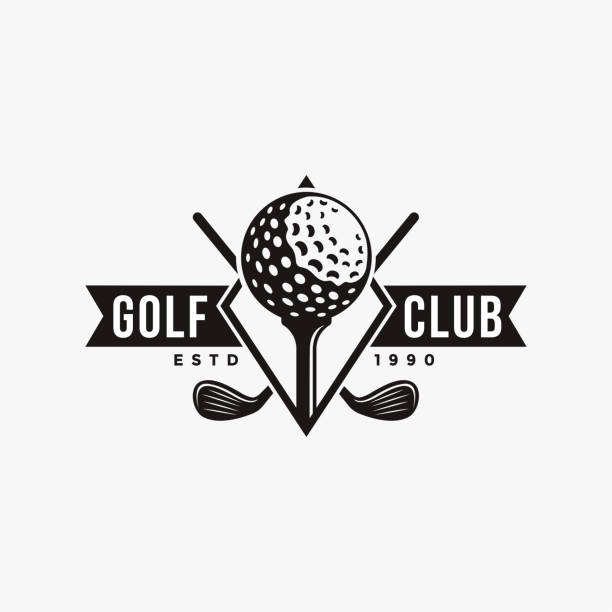 stockillustraties, clipart, cartoons en iconen met vintage badge emblem golf club, golf tournament vector icon on white background - golfclub