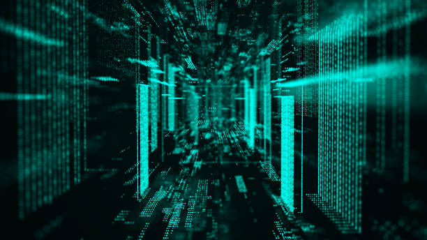 istock Abstract wireframe tunnel. Wormhole. 3D portal grid. Futuristic fantasy funnel. 3d rendering. 1350628325