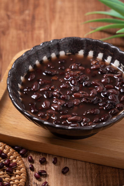 istock Adzuki red bean soup on wooden table background. 1350628675