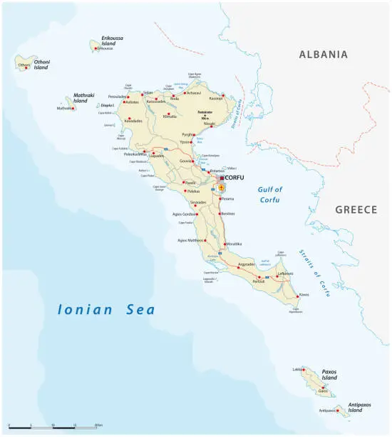 Vector illustration of Vector road map of the Ionian island Corfu, Greece