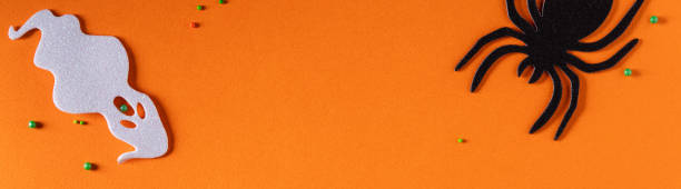 istock Top view of creative Halloween concept background with copy space. 1350628839