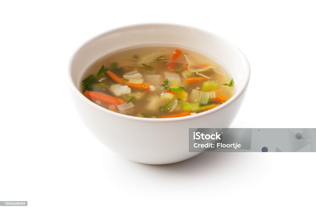 Soups: Vegetable Soup Isolated on White Background Soup Stock Photo