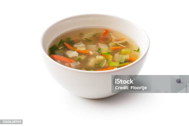 Soups Vegetable Soup Isolated On White Background Stock Photo - Download Image Now - Soup, Bowl, White Background