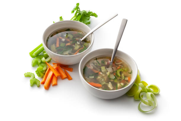 istock Soups: Vegetable Soup and Ingredients Isolated on White Background 1350628980