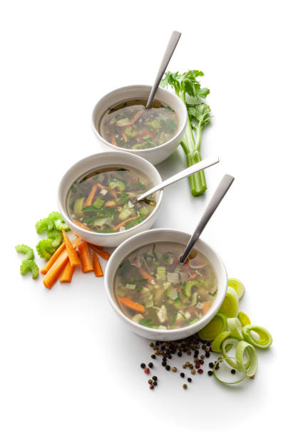 istock Soups: Vegetable Soup and Ingredients Isolated on White Background 1350629044