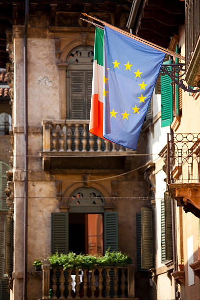 istock EU and Italian flags in Verona, Italy 135062972