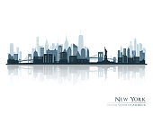New York skyline silhouette with reflection. Landscape New York, USA. Vector illustration.