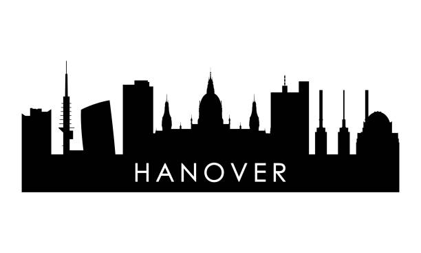 silueta panoramatu hannoveru. černý hannoverský městský design izolovaný na bílém pozadí. - hannover stock ilustrace