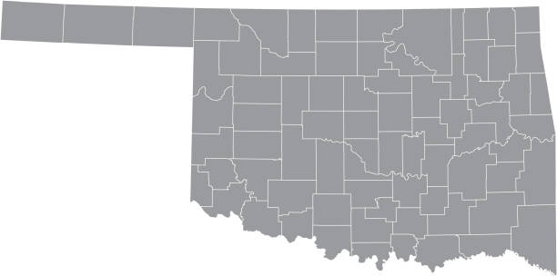 ilustrações de stock, clip art, desenhos animados e ícones de gray vector administrative map of the federal state of oklahoma, usa with white borders of its counties - oklahoma tulsa map cartography