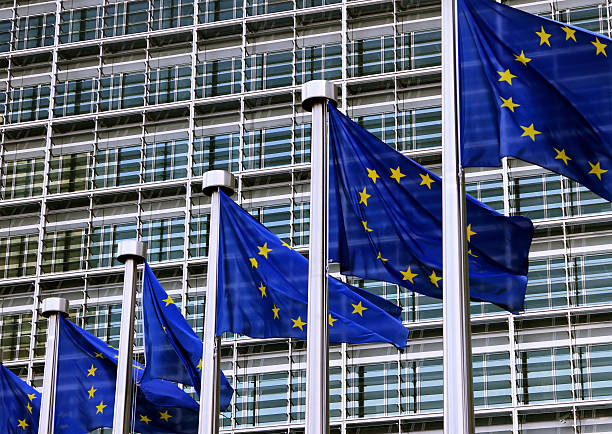 istock European Union flags next to official building in Brussels 135063225