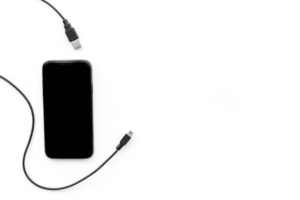 istock Charging cable for mobile phone or laptop, top view 1350632949