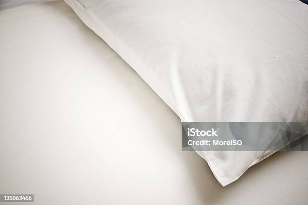 White Pillow Empty Bed Stock Photo - Download Image Now - Pillow Case, Pillow, Backgrounds