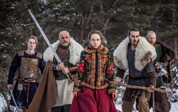 istock Viking warriors in a snow filled forest 1350634862
