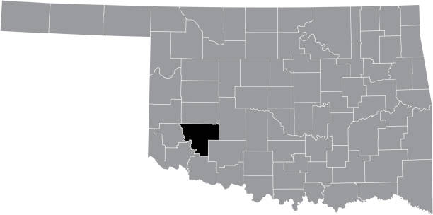 Location map of the Kiowa County of Oklahoma, USA Black highlighted location map of the Kiowa County inside gray administrative map of the Federal State of Oklahoma, USA kiowa stock illustrations