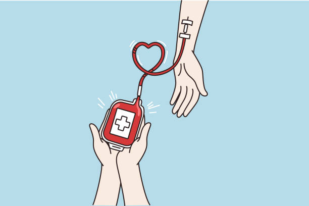 bag of blood and hand of donor - kan bağışı stock illustrations