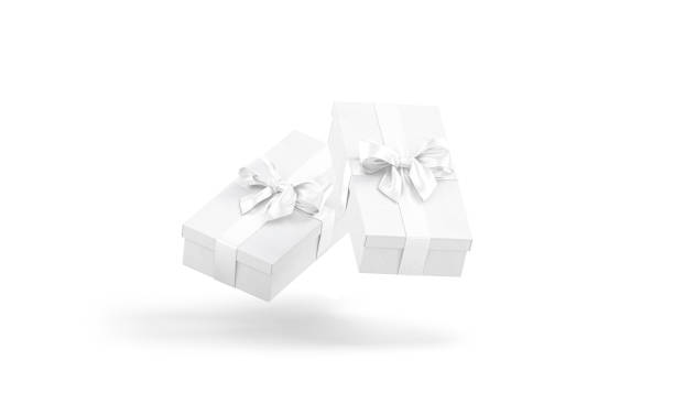istock Blank white long gift box with ribbon bow mockup, isolated 1350637384