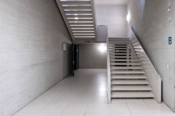 istock Modern building abstract interior stairway, no people 1350637714